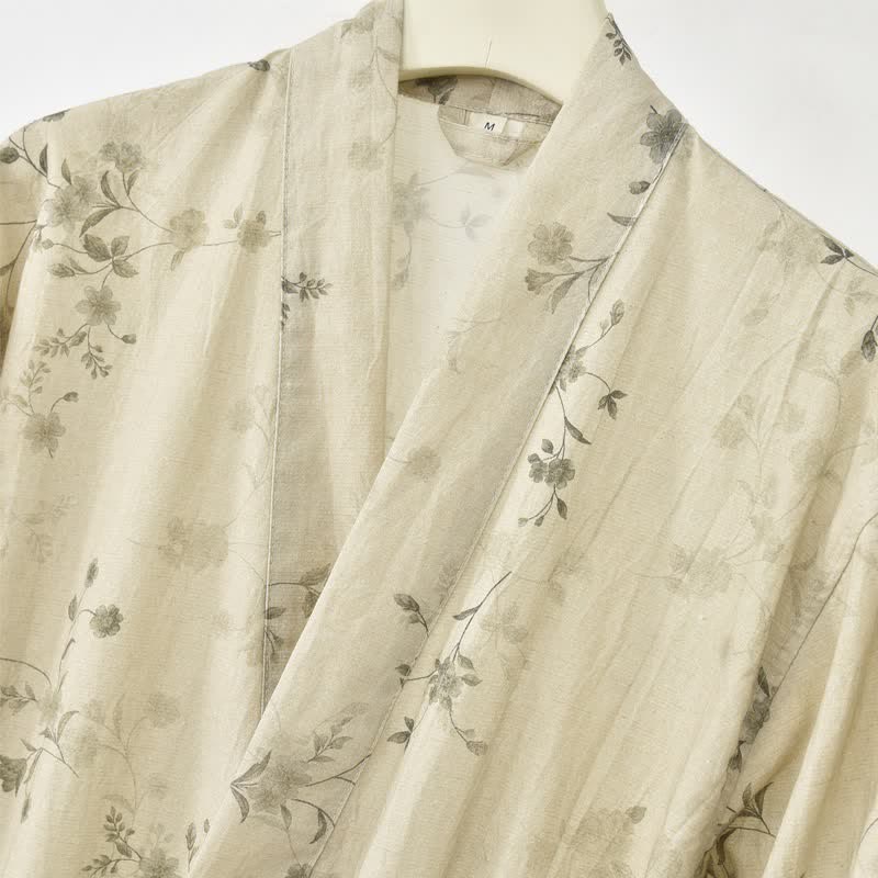 Elegante kimono in cotone e lino con stampa floreale. - image 2