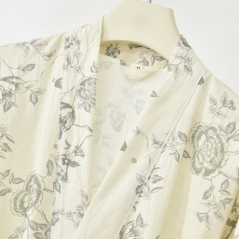 Kimono in cotone e lino con stampa floreale pastorale - image 4