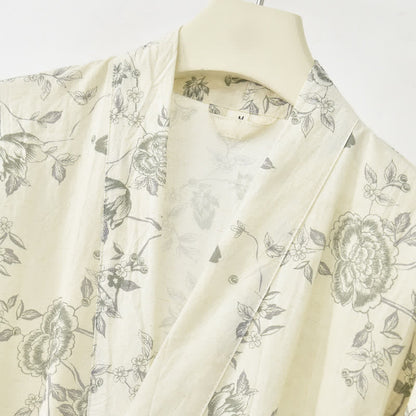 Kimono in cotone e lino con stampa floreale pastorale - image 4
