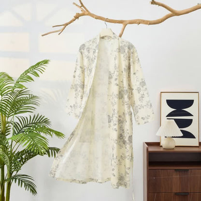 Kimono in cotone e lino con stampa floreale pastorale - image 3