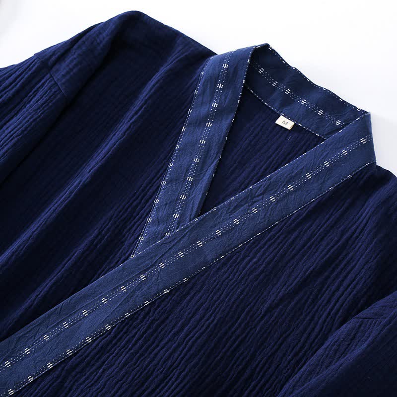 Completo pigiama kimono in garza di cotone blu navy - image 5