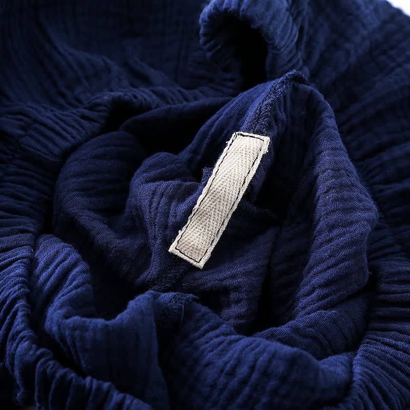 Completo pigiama kimono in garza di cotone blu navy - image 6