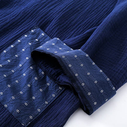 Completo pigiama kimono in garza di cotone blu navy - image 9