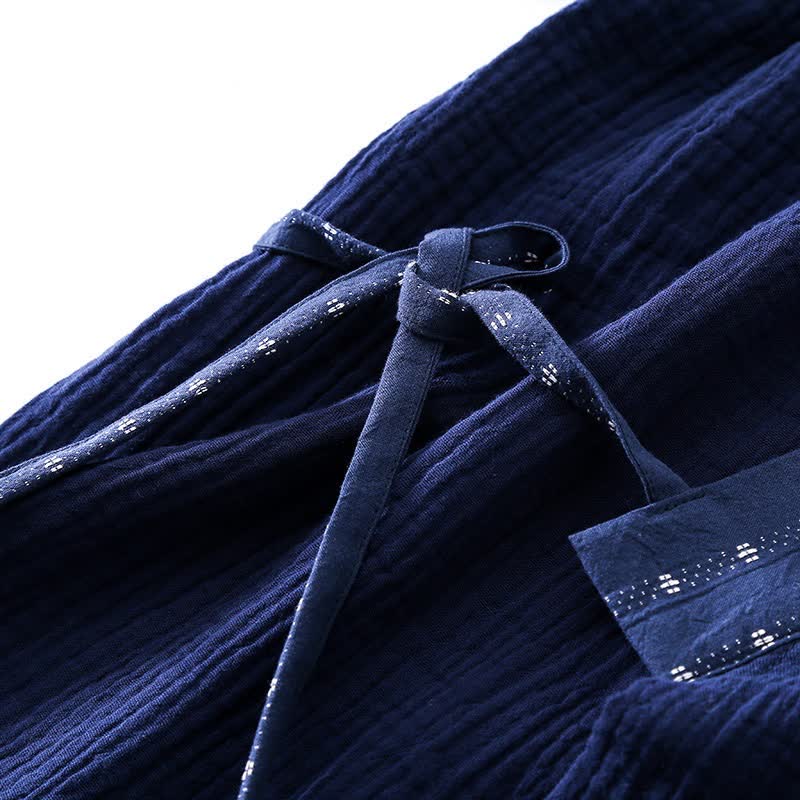 Completo pigiama kimono in garza di cotone blu navy - image 8