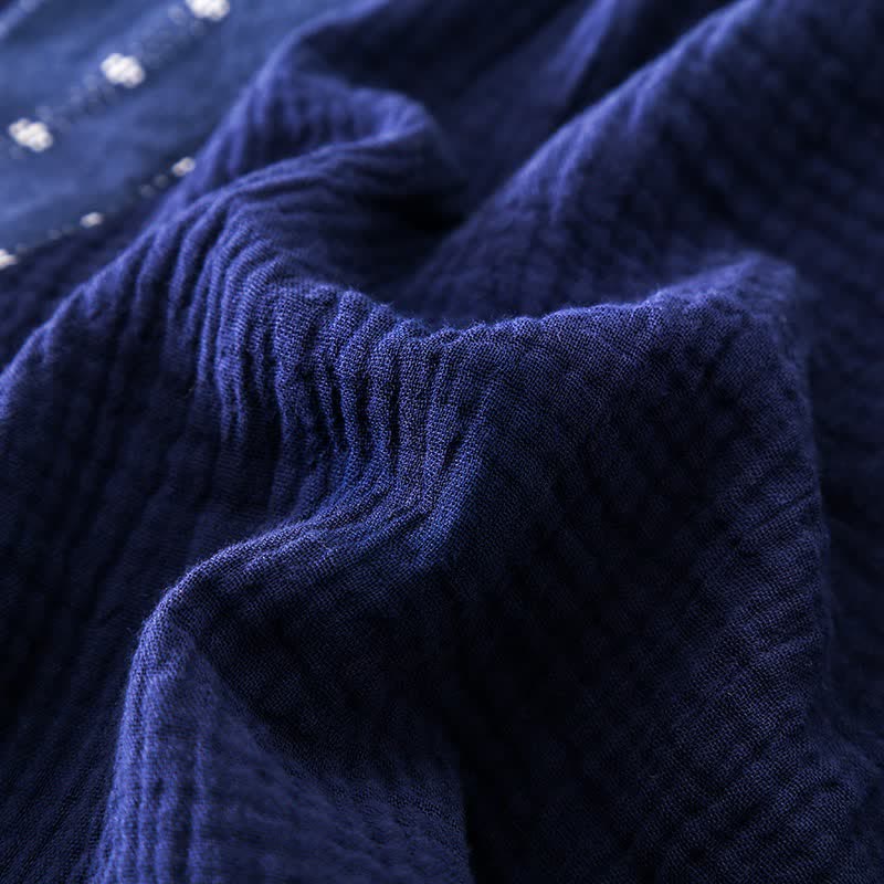 Completo pigiama kimono in garza di cotone blu navy - image 7