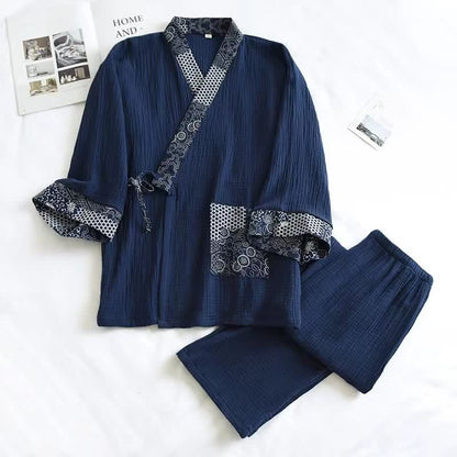 Kimono in garza di cotone dallo stile etnico - Blu navy - XL - image 9