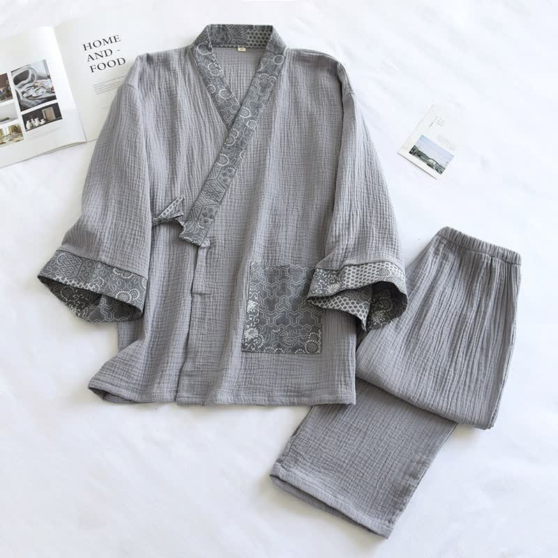 Kimono in garza di cotone dallo stile etnico - Grigio - XL - image 2