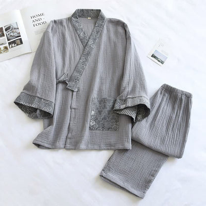 Kimono in garza di cotone dallo stile etnico - Grigio - XL - image 2