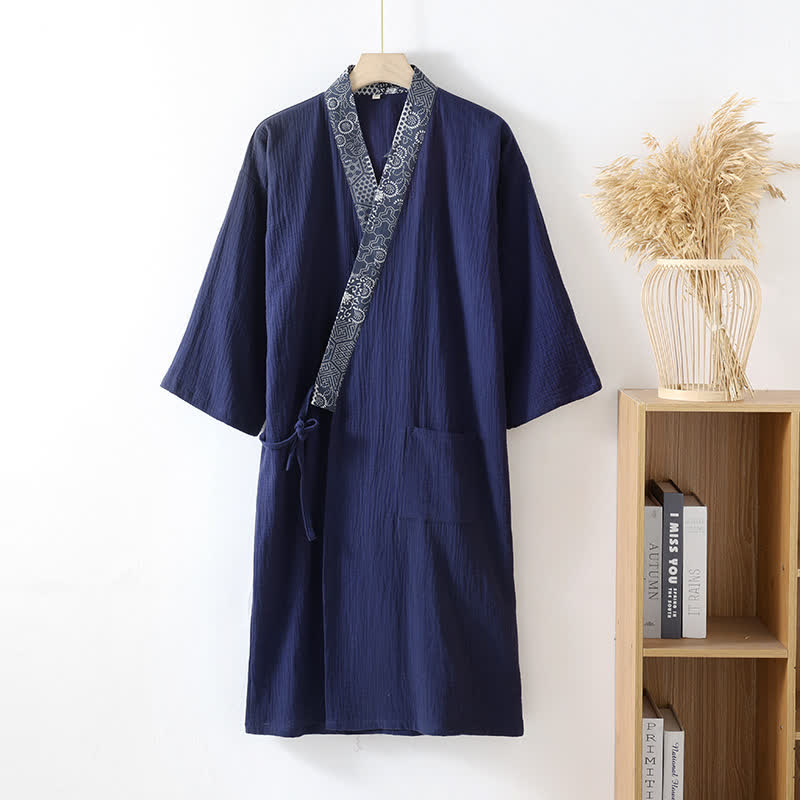 Kimono in garza di cotone in stile etnico - Blu navy - XL - image 1