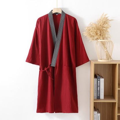 Accappatoio classico in garza di cotone con finiture decorative. - Rosso - XL - image 3