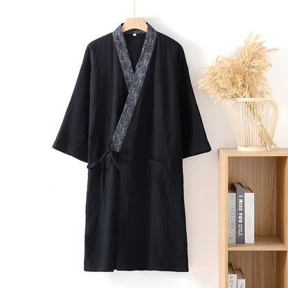 Accappatoio classico in garza di cotone con finiture decorative. - Nero - XL - image 2