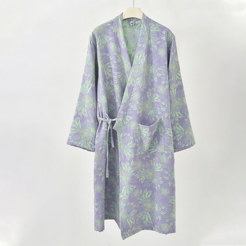Kimono in doppia garza di cotone con motivo a fiori di pesco - image 3