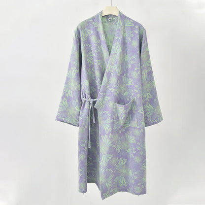 Kimono in doppia garza di cotone con motivo a fiori di pesco - image 3