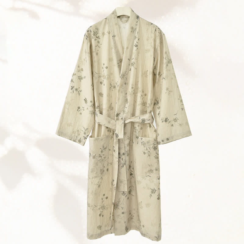 Elegante kimono in cotone e lino con stampa floreale. - image 1
