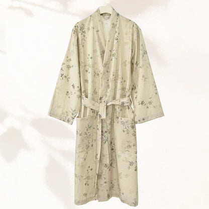 Elegante kimono in cotone e lino con stampa floreale. - image 1