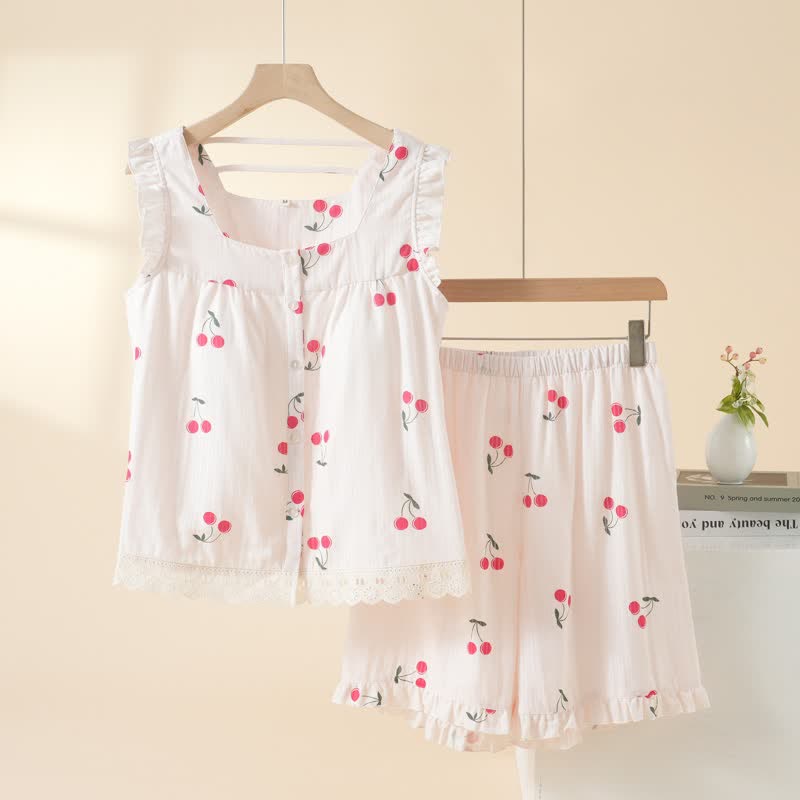 Set pigiama in cotone a maniche corte con motivo a ciliegia - Rosa - XL - image 1