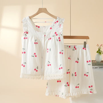 Set pigiama in cotone a maniche corte con motivo a ciliegia - Bianco - XL - image 0