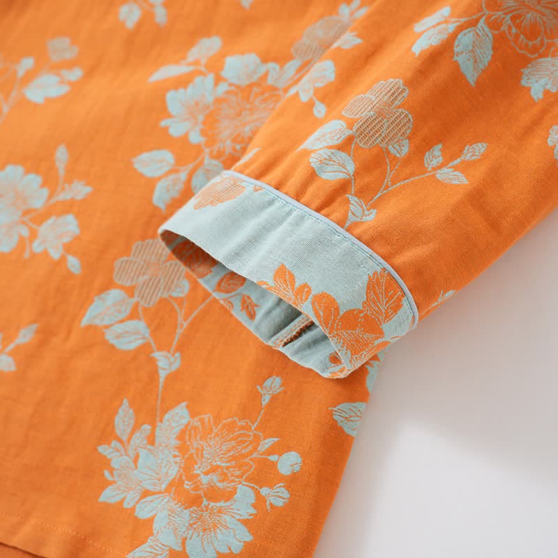 Pigiama in cotone con stampa floreale in stile vintage asiatico - image 3