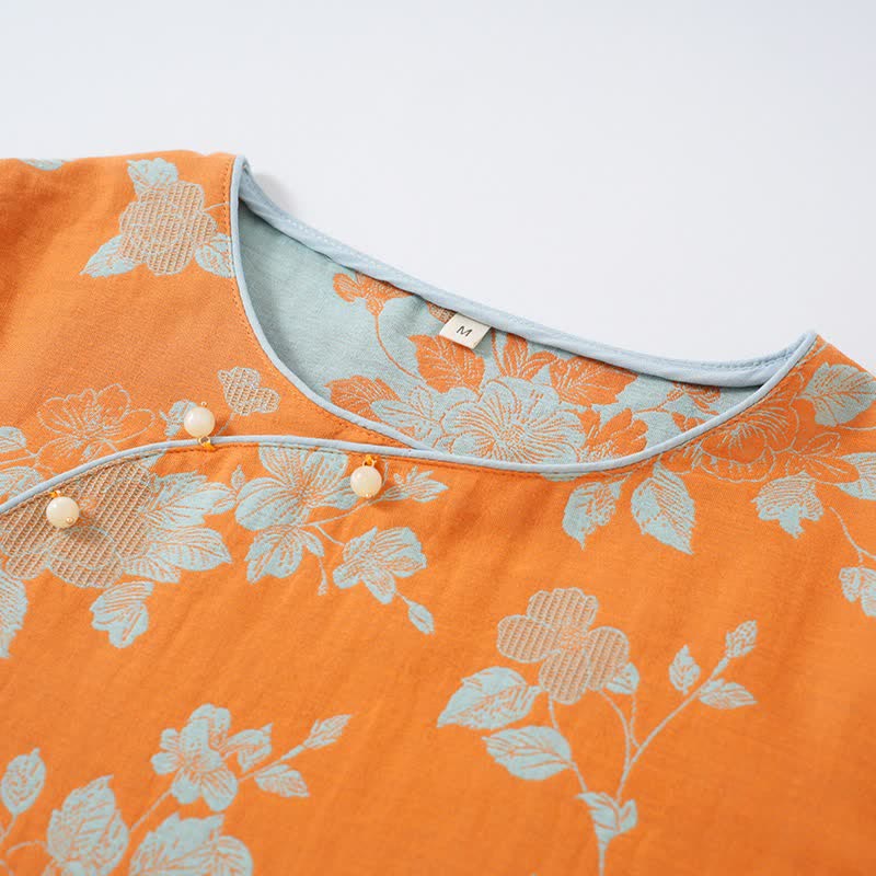 Pigiama in cotone con stampa floreale in stile vintage asiatico - image 1