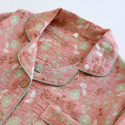 Set pigiama in cotone jacquard con motivo a rose, ispirato allo stile vintage. - image 6