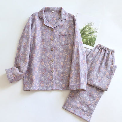 Set pigiama in cotone jacquard con motivo a rose, ispirato allo stile vintage. - Viola - XL - image 16