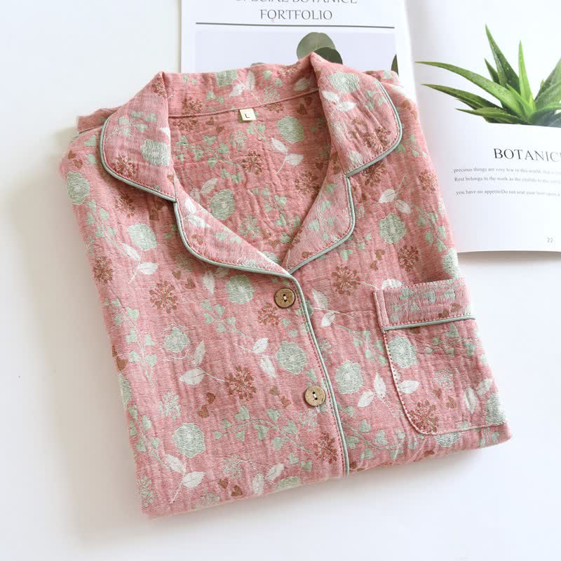 Set pigiama in cotone jacquard con motivo a rose, ispirato allo stile vintage. - image 5