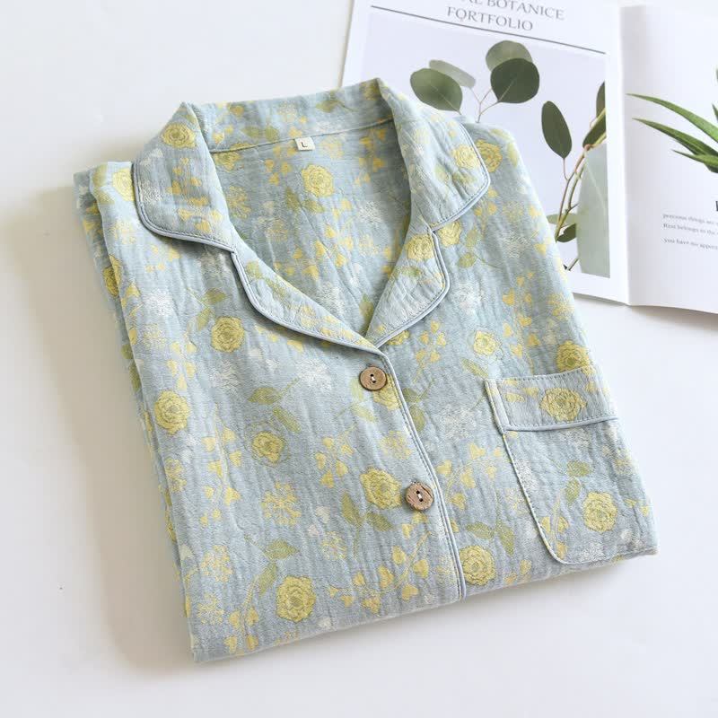 Set pigiama in cotone jacquard con motivo a rose, ispirato allo stile vintage. - image 19