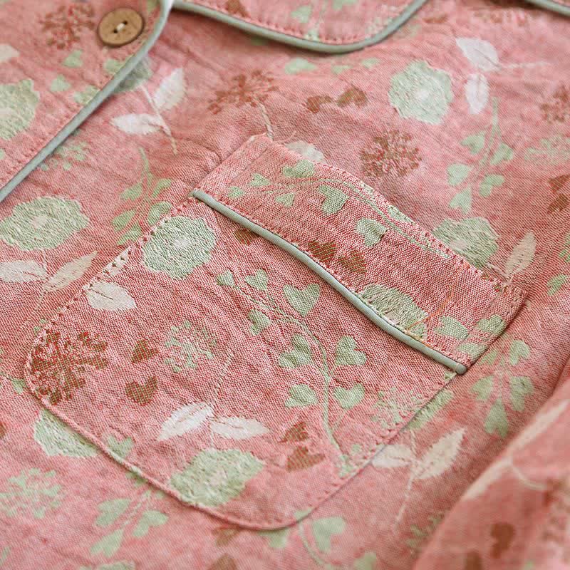 Set pigiama in cotone jacquard con motivo a rose, ispirato allo stile vintage. - image 9