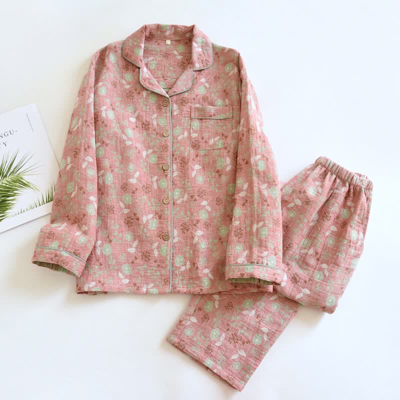 Set pigiama in cotone jacquard con motivo a rose, ispirato allo stile vintage. - Rosa - XL - image 3