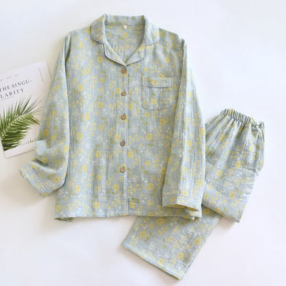 Set pigiama in cotone jacquard con motivo a rose, ispirato allo stile vintage. - Verde - XL - image 18