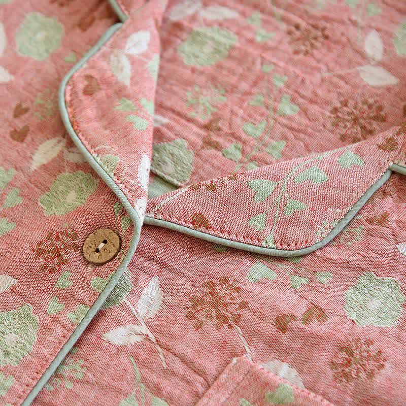 Set pigiama in cotone jacquard con motivo a rose, ispirato allo stile vintage. - image 7