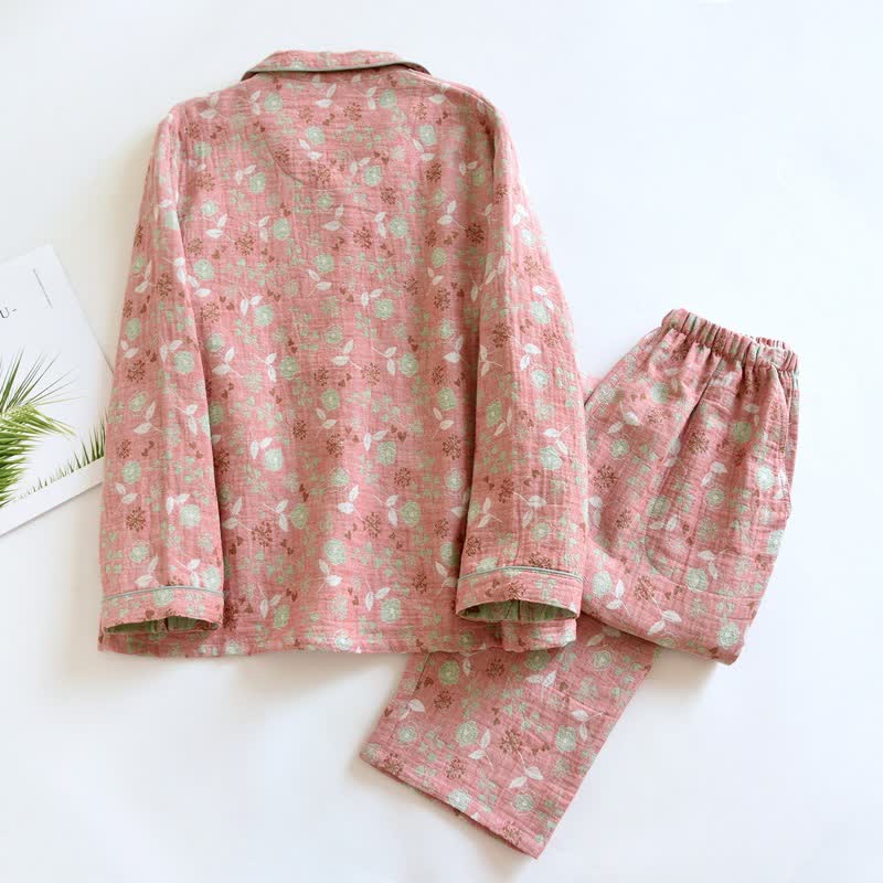 Set pigiama in cotone jacquard con motivo a rose, ispirato allo stile vintage. - image 4