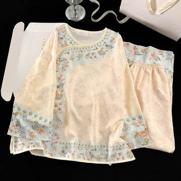 Completo pigiama floreale in stile Hanfu vintage - Albicocca - XL - image 0