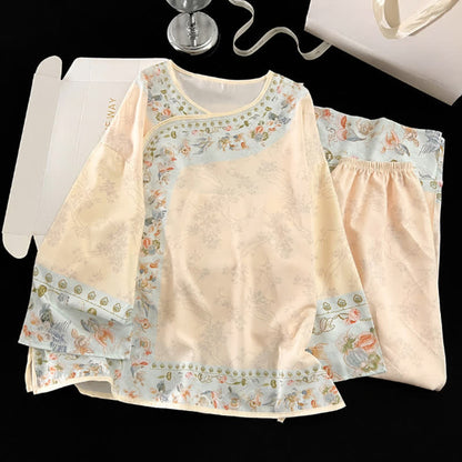 Completo pigiama floreale in stile Hanfu vintage - Albicocca - XL - image 0