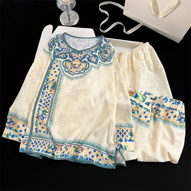 Completo pigiama in stile vintage ispirato all'hanfu. - Beige - XL - image 0