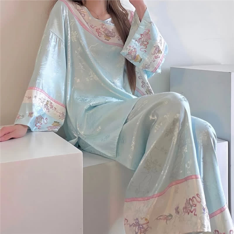 Pigiama floreale azzurro in stile vintage - image 2