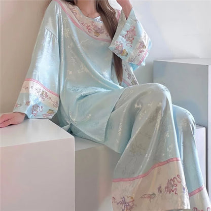 Pigiama floreale azzurro in stile vintage - image 2