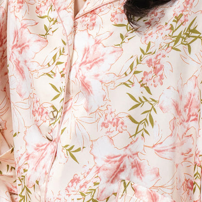 Set pigiama rustico rosa con motivo floreale e foglie - image 8