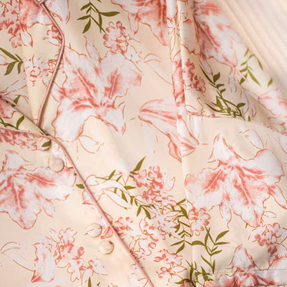 Set pigiama rustico rosa con motivo floreale e foglie - image 10