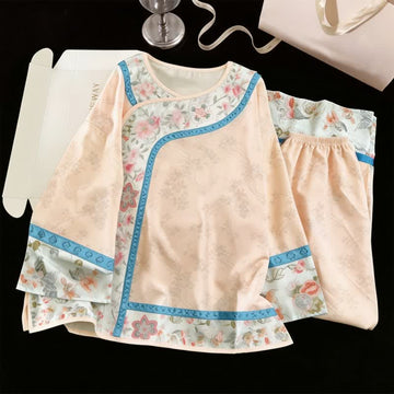 Completo pigiama floreale in stile Hanfu retrò - Albicocca - XL - image 0