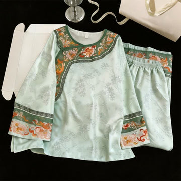 Set pigiama vintage verde chiaro con stampa floreale - Verde - XL - image 0
