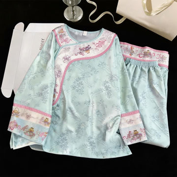 Pigiama floreale azzurro in stile vintage - Blu - XL - image 0