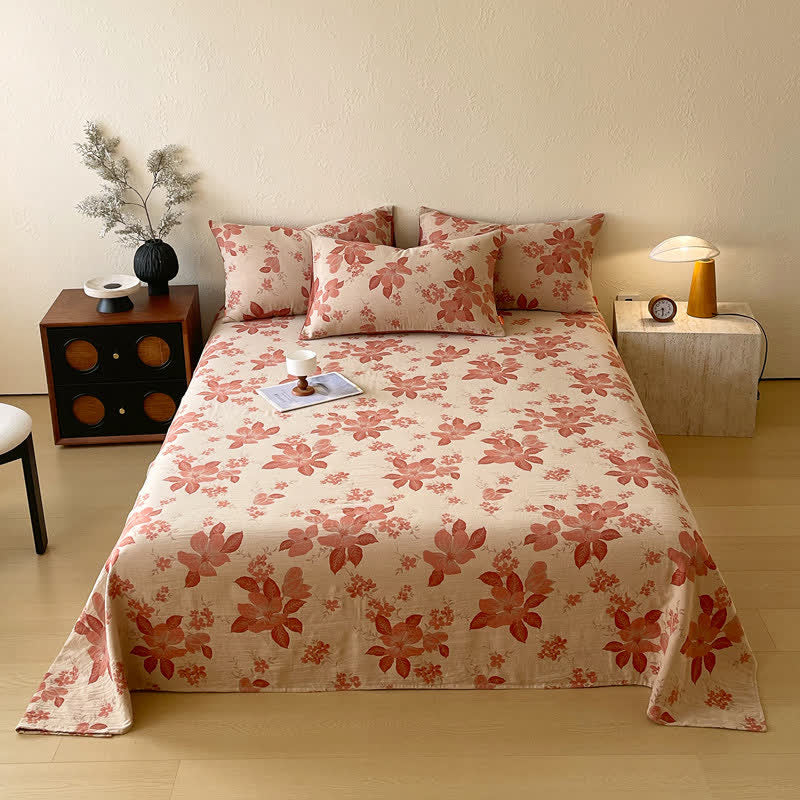 Copriletto in doppia garza di cotone con motivo a foglie floreali - Rosa - 2 federe - 48cm x 74cm - image 1