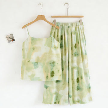 Completo pigiama composto da canotta e pantaloni con stampa artistica a inchiostro verde. - Verde - 2XL - image 0