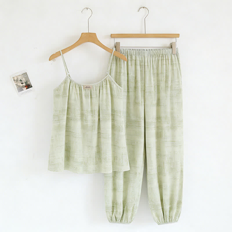 Completo da notte composto da canotta e pantaloni in cotone con stampe artistiche ispirate all'acquerello. - Verde - 2XL - image 11