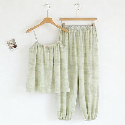 Completo da notte composto da canotta e pantaloni in cotone con stampe artistiche ispirate all'acquerello. - Verde - 2XL - image 11