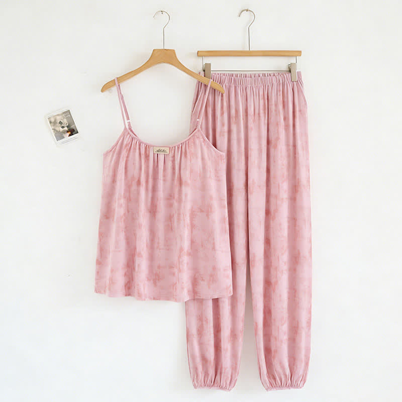 Completo da notte composto da canotta e pantaloni in cotone con stampe artistiche ispirate all'acquerello. - Rosa - 2XL - image 1