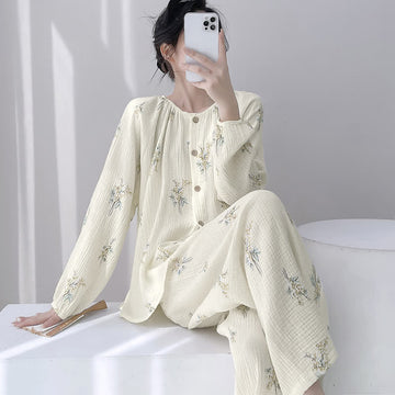 Completo da casa Bouquet in doppio strato di garza di cotone - Beige - 2XL - image 0
