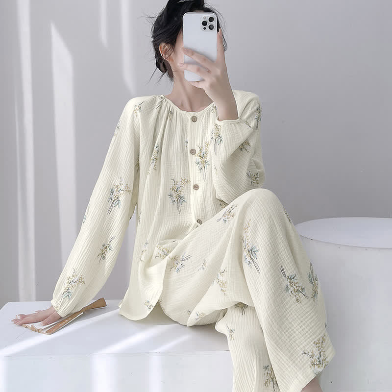Completo da casa Bouquet in doppio strato di garza di cotone - Beige - 2XL - image 0