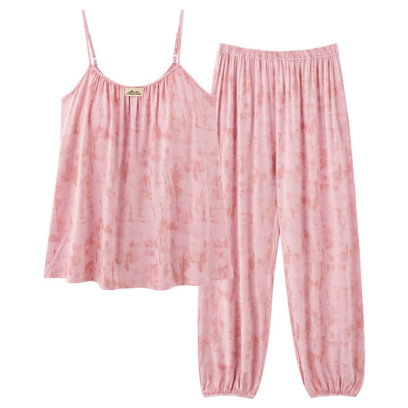 Completo da notte composto da canotta e pantaloni in cotone con stampe artistiche ispirate all'acquerello. - image 10